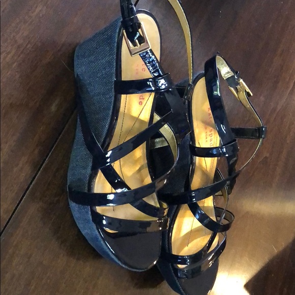kate spade Shoes - Kate Spade Black Patent Platforms w/ denim Size 7m